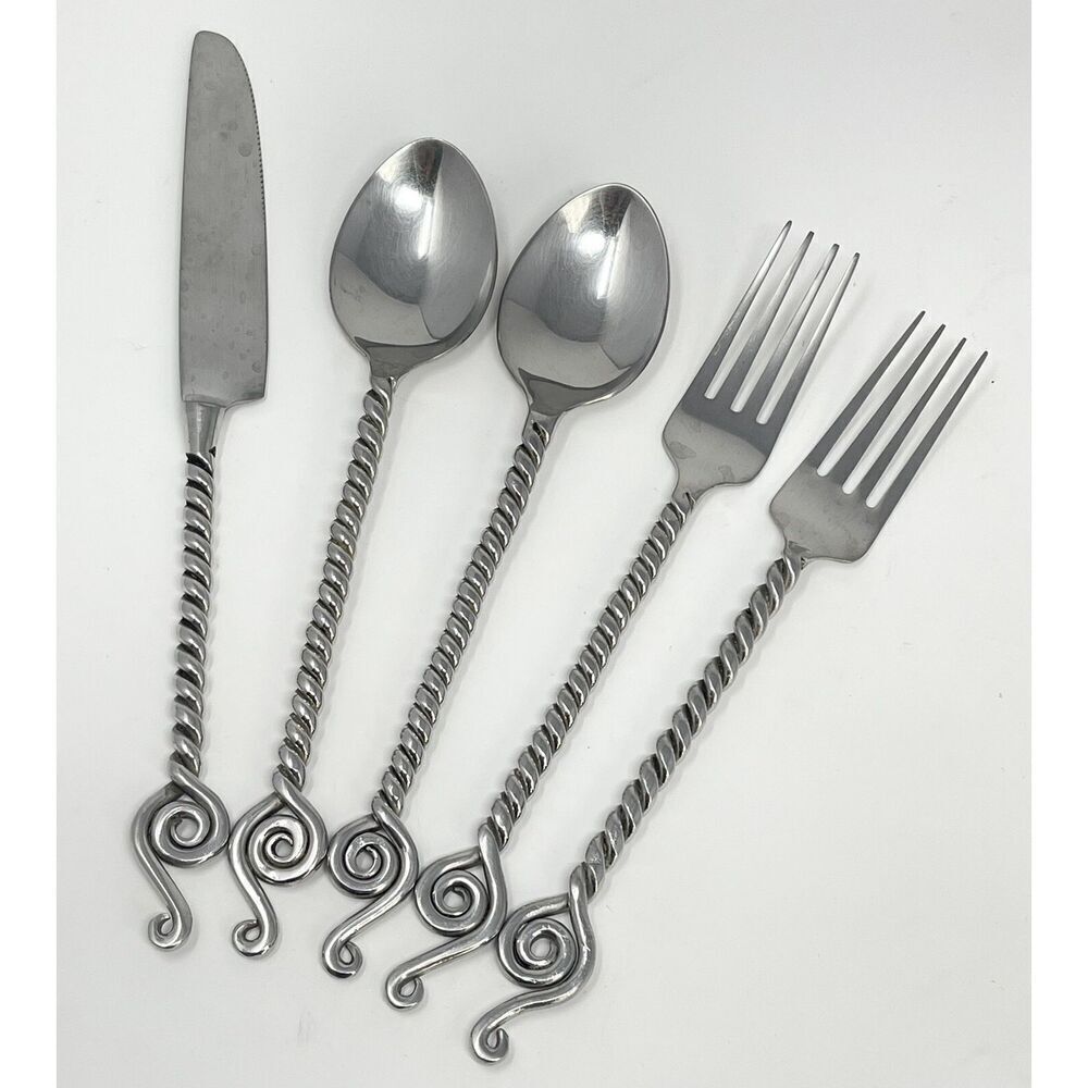 World Market Maroc Twist 1 Dinner Knife  2 Dinner Forks 2 Dinner Spoons Set Of 5